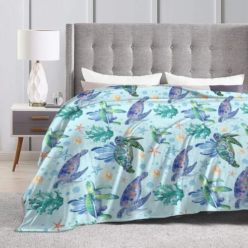 Boys Girls Sea Turtles Print Throw Blanket