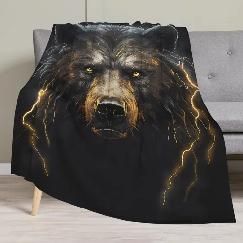 Lightning Bear Plush Sofa Blanket