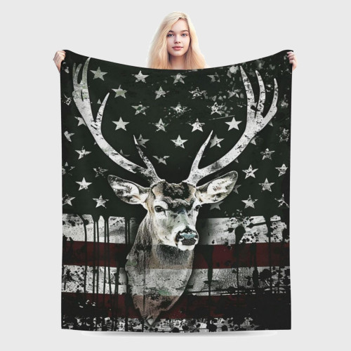 Camo Flag Deer Print Throw Blanket