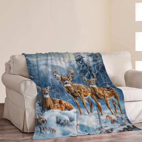 Winter Deer Print Throw Blanket