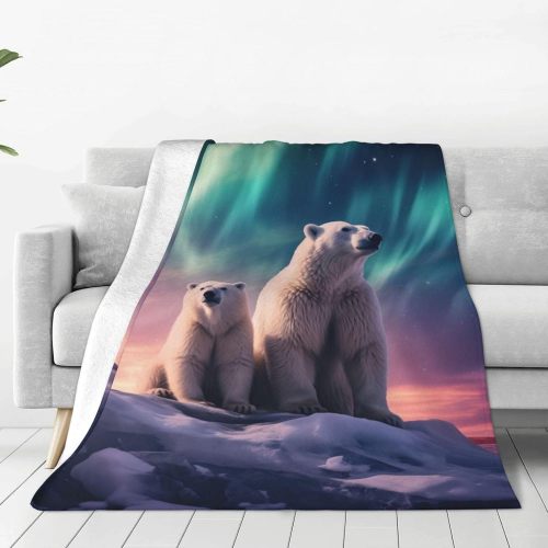 Polar Bear Mom Baby Print Plush Blanket