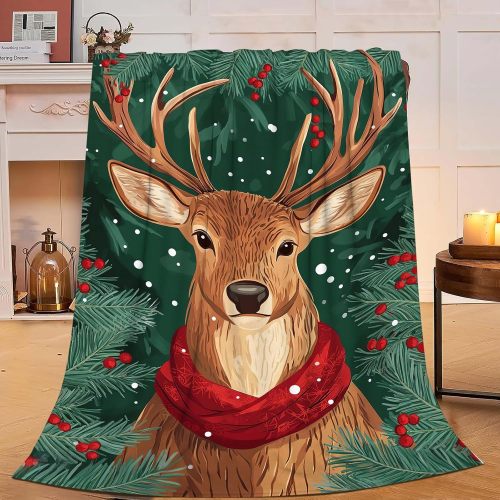 Cartoon Cherry Deer Plush Blanket