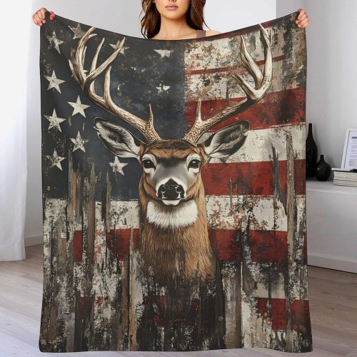Flag Deer Print Throw Blanket