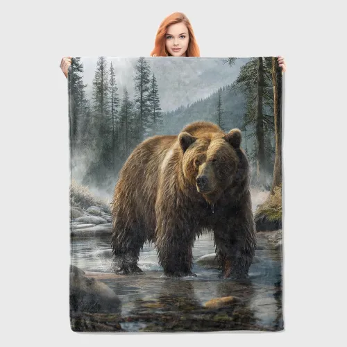 Brown Bear Print Plush Blanket