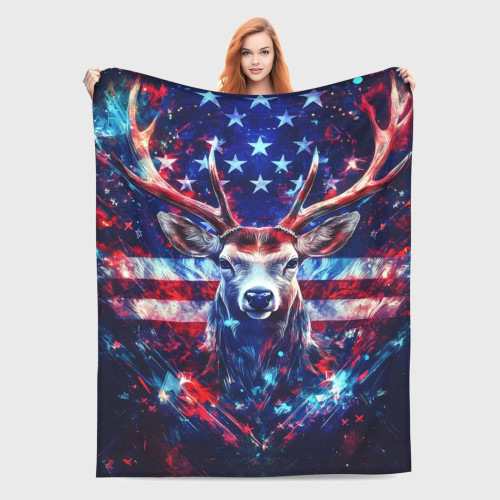 Deer Flag Print Throw Blanket