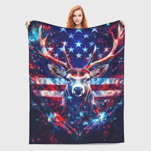 Deer Flag Print Throw Blanket