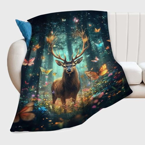 Forest Butterfly Deer Throw Blanket