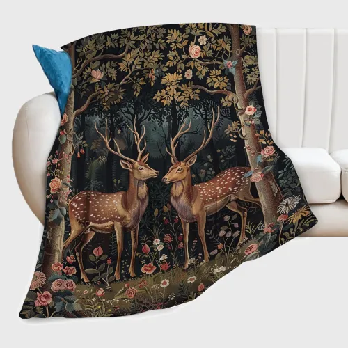 Forest Deer Plush Throw Blanket