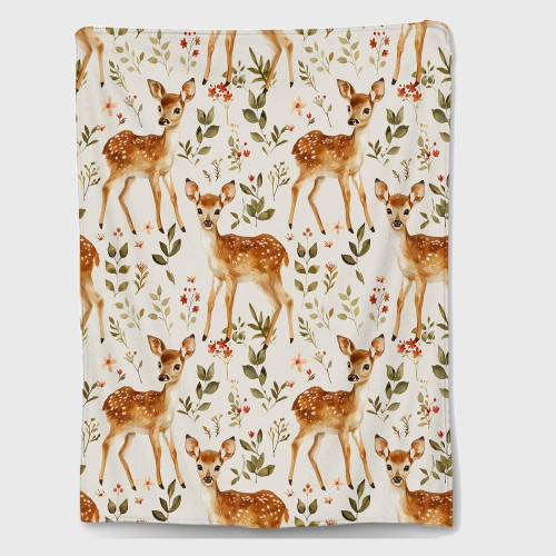 Cute Kids Floral Deer Throw Blanket