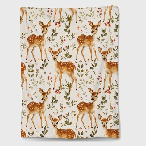 Cute Kids Floral Deer Throw Blanket