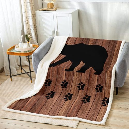 Rustic Woodland Bear Plush Blanket