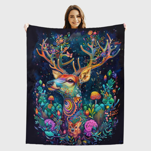 Colorful Deer Print Throw Blanket