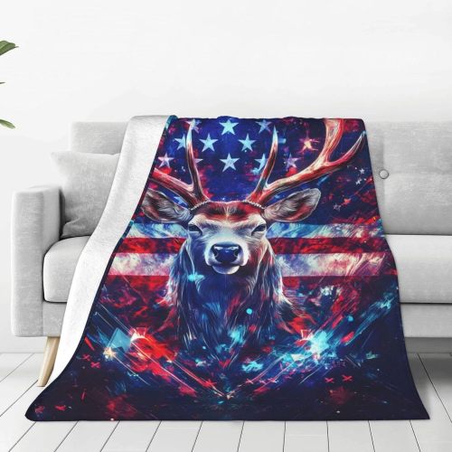 Deer Flag Print Throw Blanket