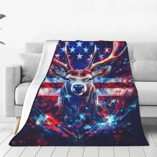 Deer Flag Print Throw Blanket