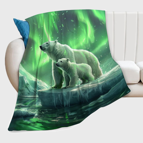 Mom And Baby Polar Bear Plush Blanket