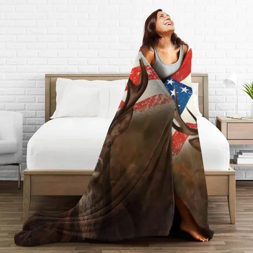 American Flag Deer Throw Blanket