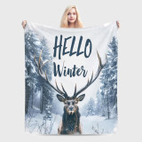 Hello Winter Deer Plush Blanket