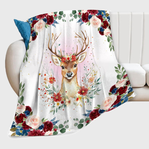 Blossoms Deer Printed Throw Blanket