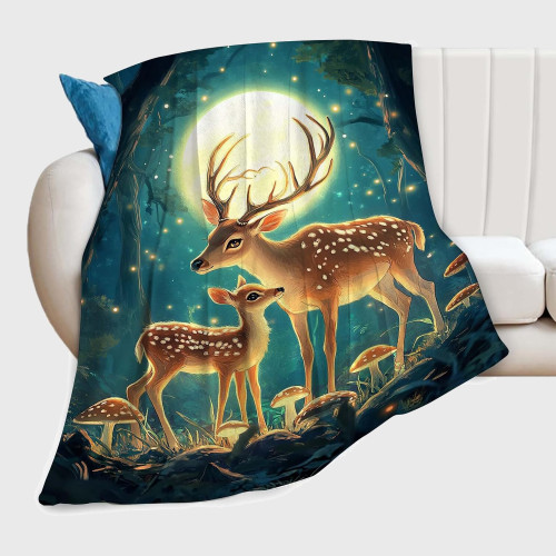 Mom And Baby Deer Print Throw Blanket