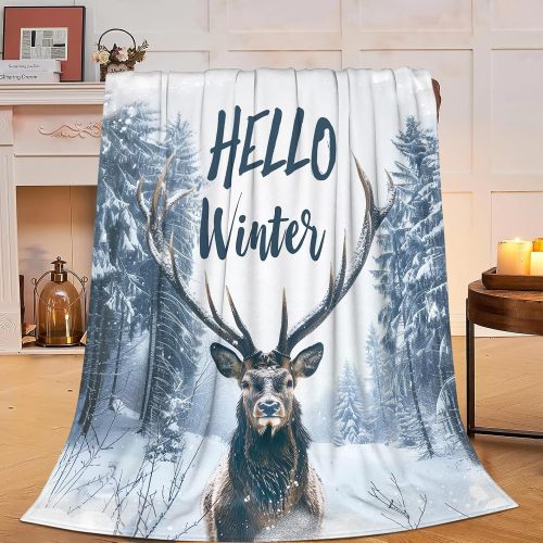 Hello Winter Deer Plush Blanket