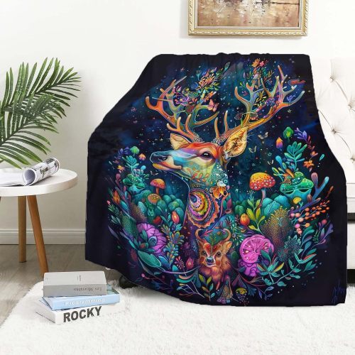 Colorful Deer Print Throw Blanket