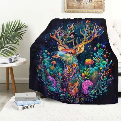 Colorful Deer Print Throw Blanket