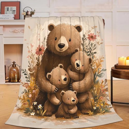 Kids Cartoon Bear Family Plush Blanket