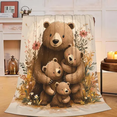 Kids Cartoon Bear Family Plush Blanket