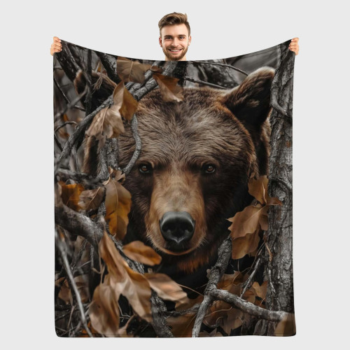Forest Bear Print Plush Blanket