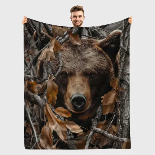 Forest Bear Print Plush Blanket