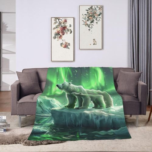 Mom And Baby Polar Bear Plush Blanket