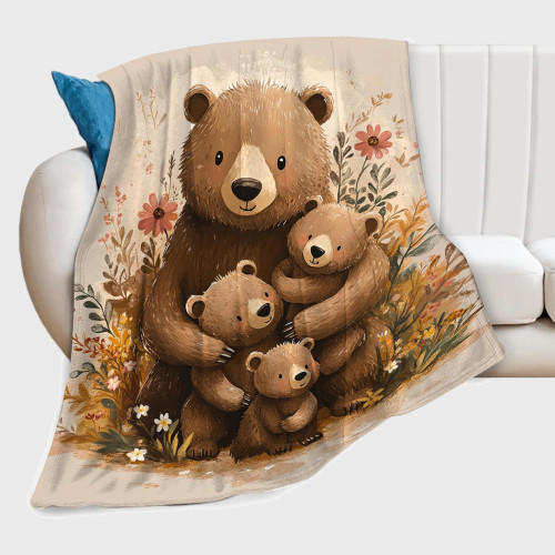 Kids Cartoon Bear Family Plush Blanket
