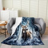 Snow Deer Print Plush Blanket