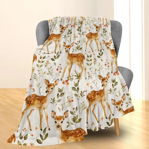 Cute Kids Floral Deer Throw Blanket