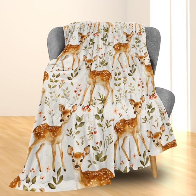 Cute Kids Floral Deer Throw Blanket