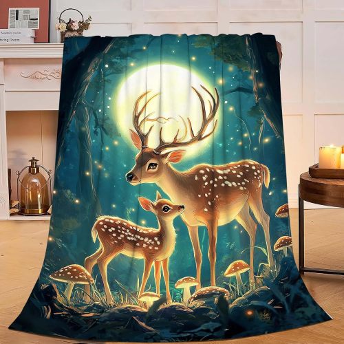 Mom And Baby Deer Print Throw Blanket