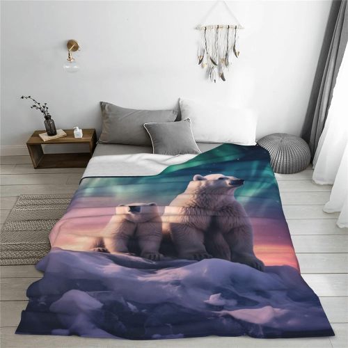 Polar Bear Mom Baby Print Plush Blanket