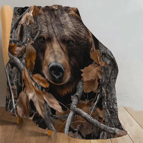 Forest Bear Print Plush Blanket