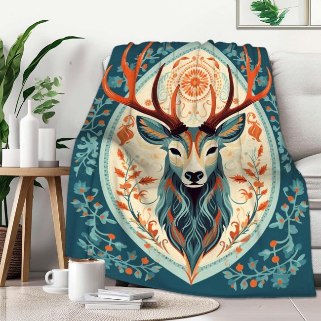Artistic Deer Print Throw Blanket