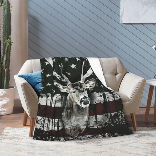 Camo Flag Deer Print Throw Blanket