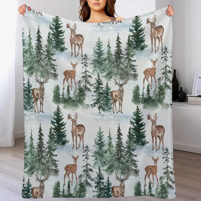 Forest Deer Print Throw Blanket