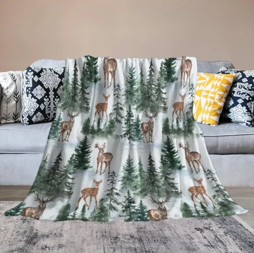 Forest Deer Print Throw Blanket