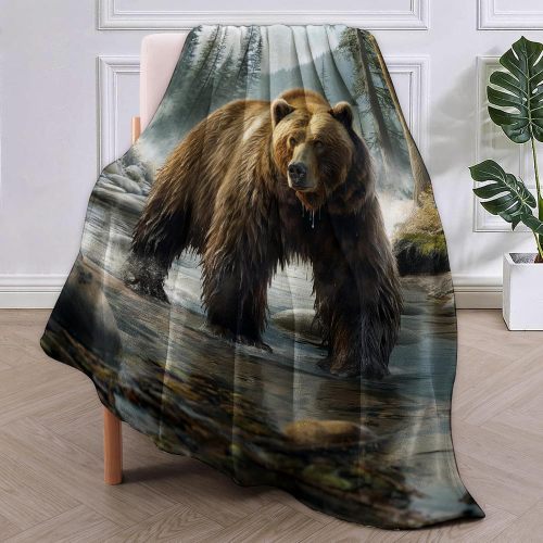 Brown Bear Print Plush Blanket