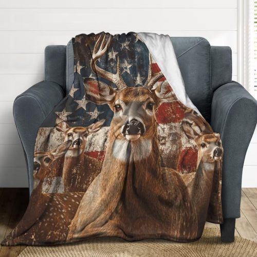 American Flag Deer Throw Blanket