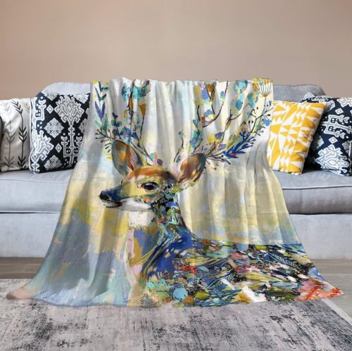 Watercolor Deer Plush Throw Blanket