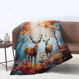 Leaves Deer Printed Throw Blanket