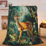 Forest Deer Plush Throw Blanket