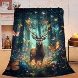 Forest Butterfly Deer Throw Blanket