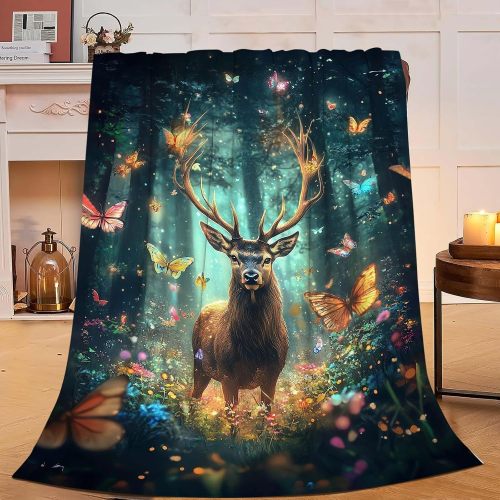 Forest Butterfly Deer Throw Blanket