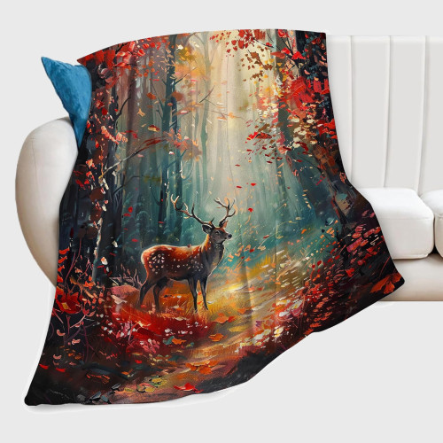 Deer In Forest Throw Blanket